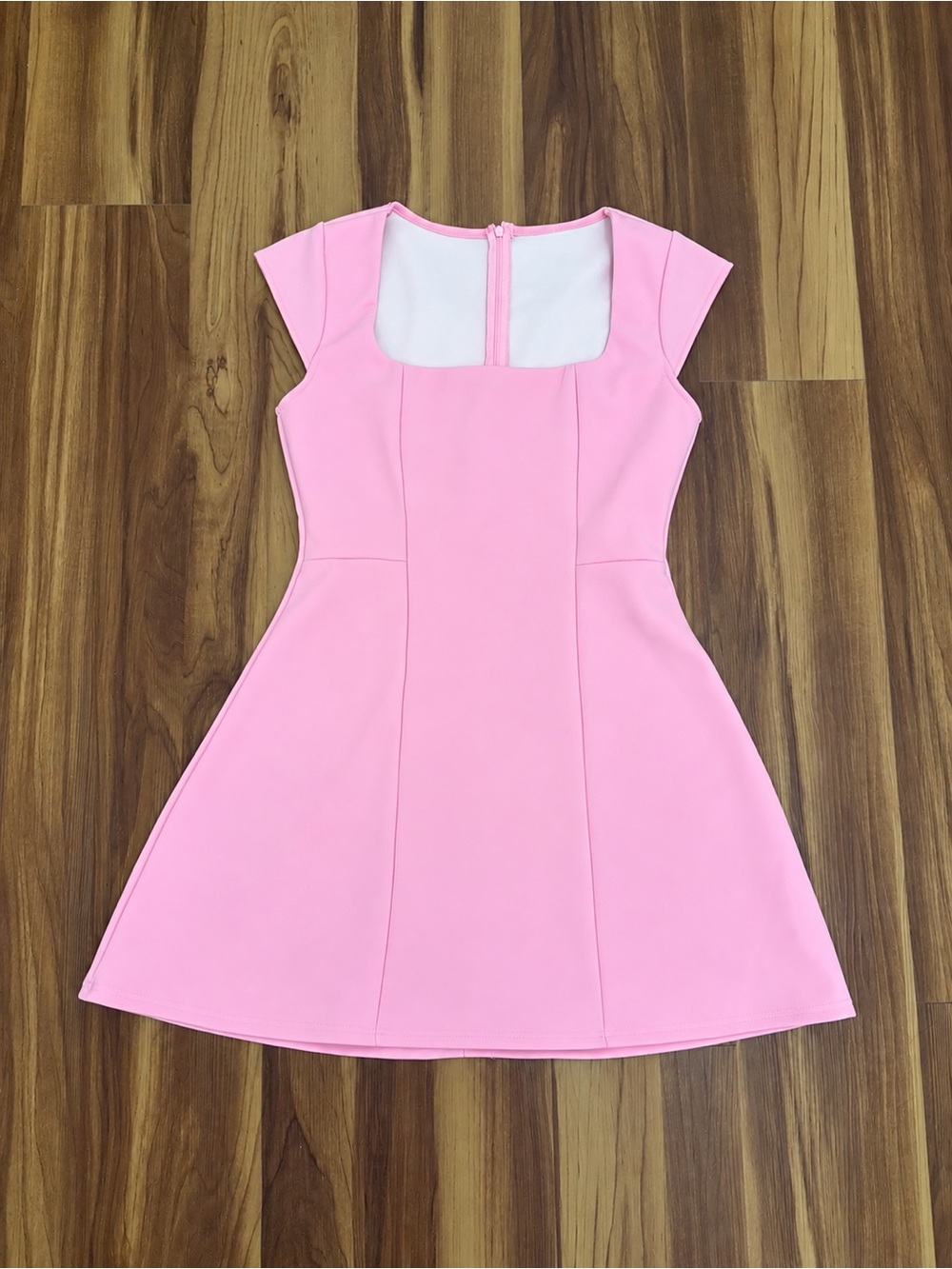 SHEIN Pink Square-Neck Fit & Flare Mini Dress